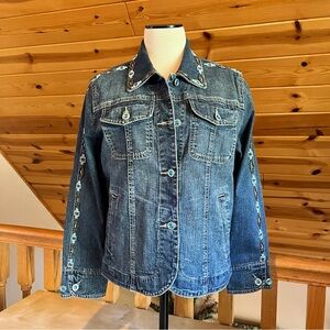 Ethyl Vintage Y2K Denim Beaded Southwestern Dark Blue Denim Jacket Size S